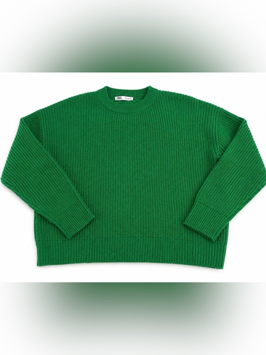 Zara Sweaters - Zara Chunky Ribbed Knit Sweater | Emerald Green | XL | Oversized Crewneck